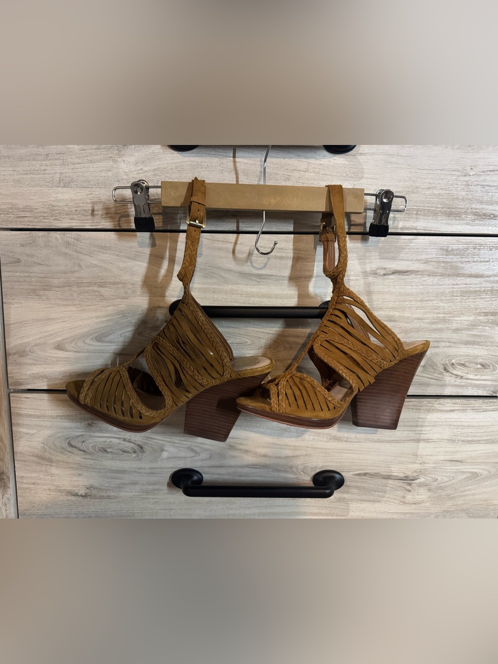 Vince Camuto Tan Suede Strappy Block Heel Sandals